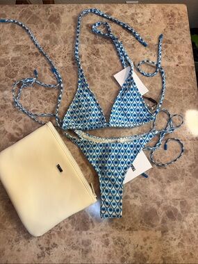 triangl swimwear Blue Heart-Print Triangle Bikini